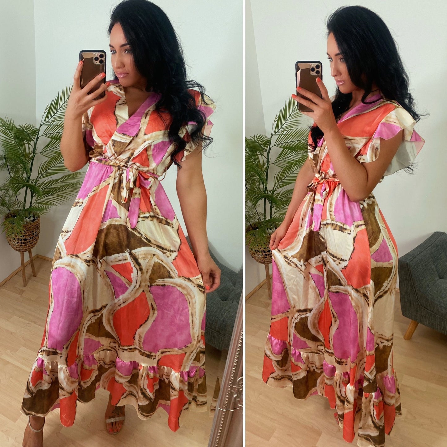 FRILL HALF SLEEVE MULTI COLOUR MAXI