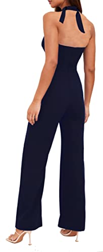 Womens Halterneck Sleeveless Jumpsuit Playsuit Romper Wide Leg Dress Fashion Elegant