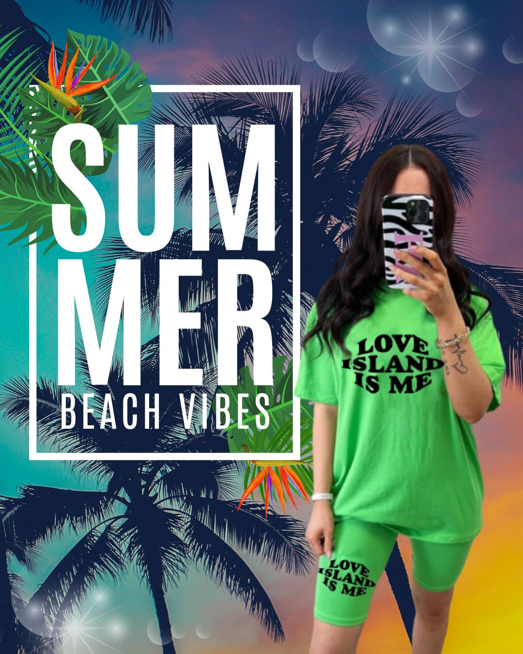 YOUR LOVE ISLAND - GREEN BAGGY TOP & CYCLING FIT SHORTS