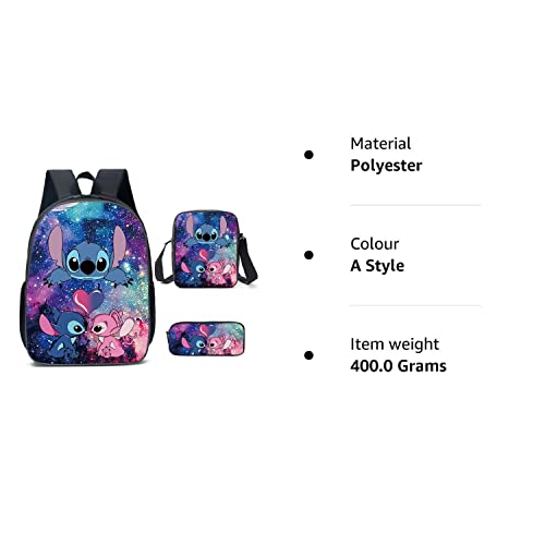 SHANGYE Stitch Backpack with Lunch Bag Pencil Case, 3Pcs Kid Bookbags Set, 3D Printed Travel Rucksacks Kids School Bag