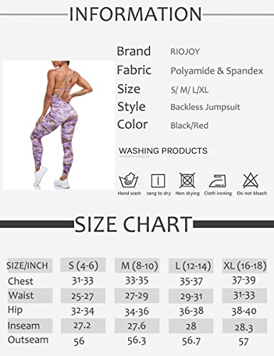 RIOJOY Backless Sports Bandage Romper Playsuit Yoga Jumpsuit for Women All in One Gym Wear