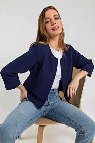 Roman Originals Cropped Bolero Jacket Shrug for Women UK Ladies Jacquard Tailored Fitted Blazer Round Collar Smart Work Formal Evening Wedding Guests Short 2 Pockets