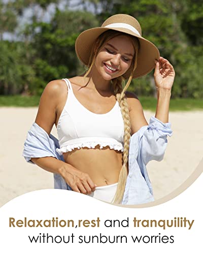 FURTALK Womens Beach Sun Straw Hat UV UPF50 Travel Foldable Brim Summer UV Hat