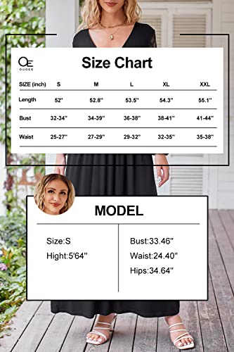 OUGES Women's Summer Casual V Neck Short Sleeve Floral Pattern Wrap Ladies Maxi Long Dress with Pockets