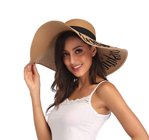 Lanzom Womens 5.5 Inches Wide Brim Straw Hat Floppy Foldable Roll up Cap Beach Sun Hat