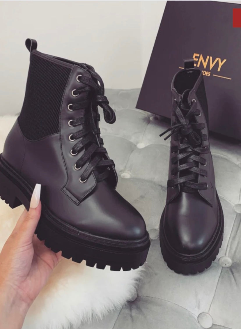 Killer Black Lace Chunky Biker Boots