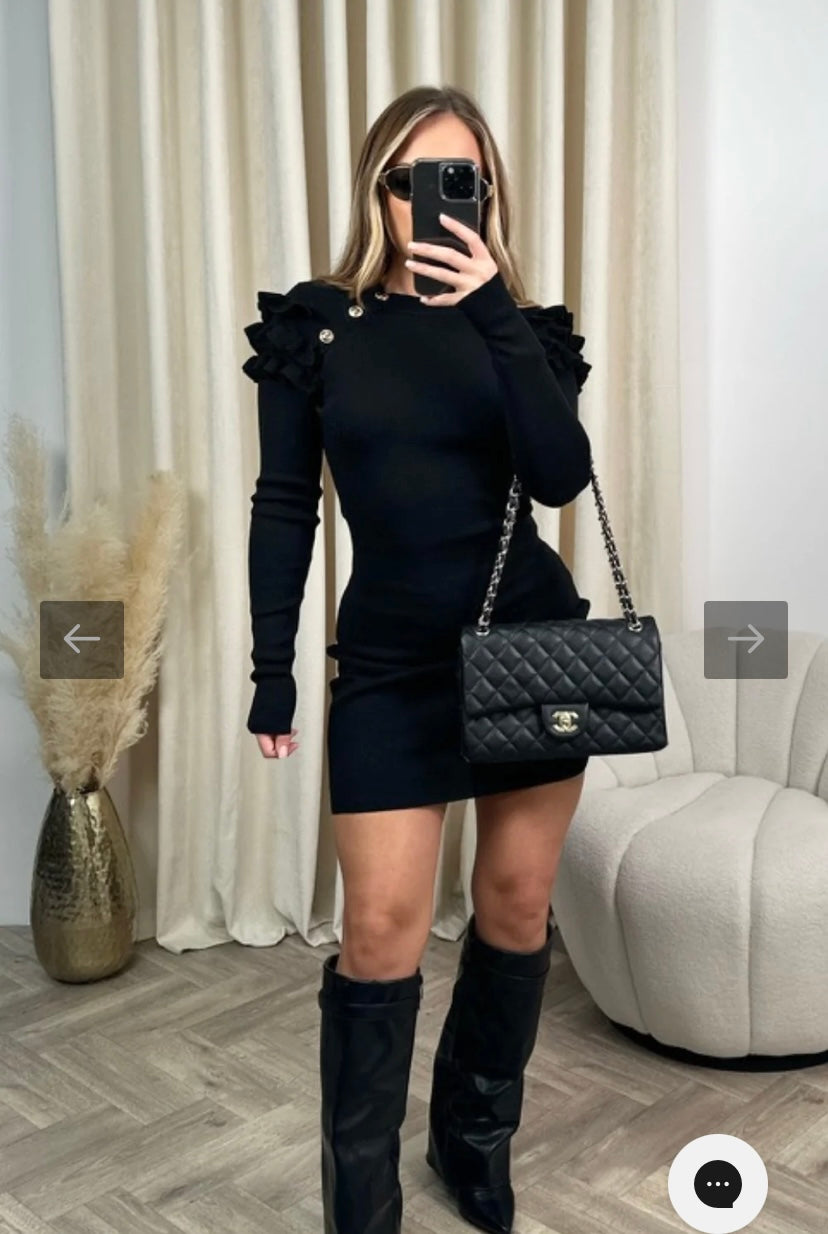 ZUNNI BLACK GOLD BUTTON KNIT DRESS