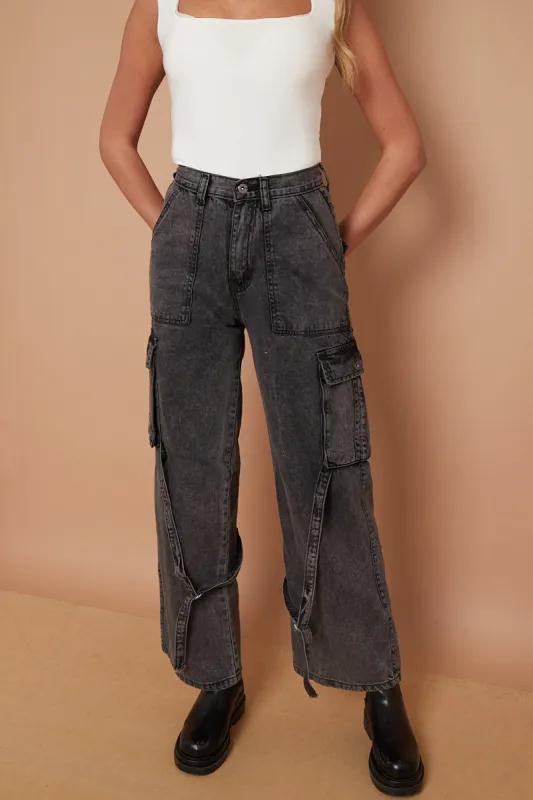 Black DINO High Waist Wide Leg Cargo Jeans