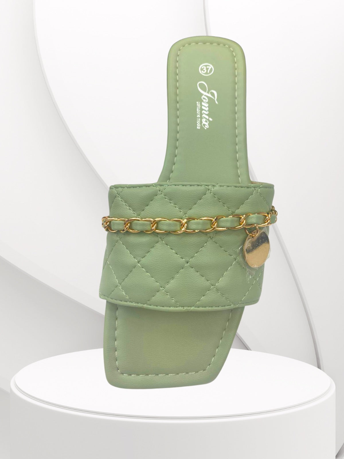 Pastel Summer Green Satin Chain Detailed Sliders