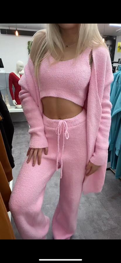 SIENNA PINK FLUFFY LOUGE SET 3 PIECES