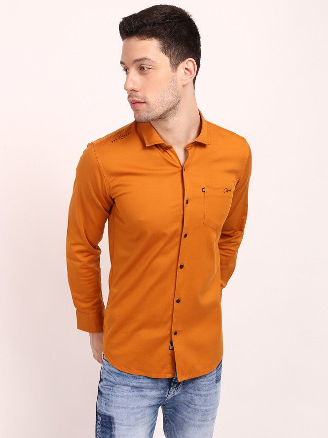 Men Full Sleeves Plain Casual Shirt (White)