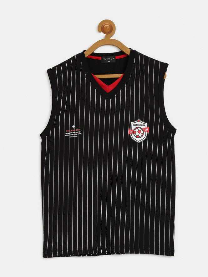Kids Junior Boys Sleeve Less T-Shirt (Black)