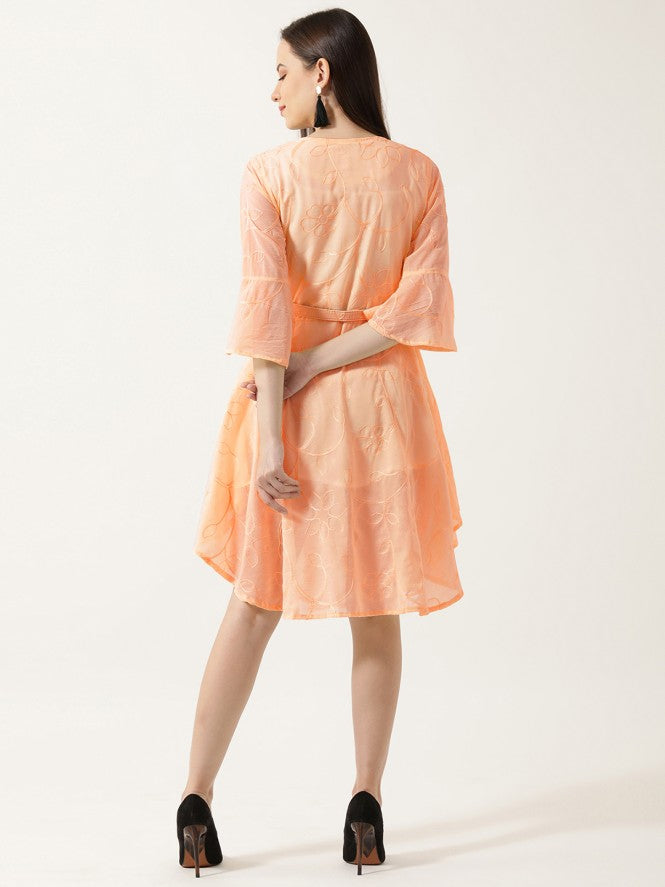 Women Half Sleeve Mid Frock (Yellow)