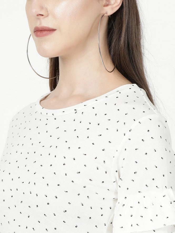Women Hosiery Half Sleeves Printed Top (White)