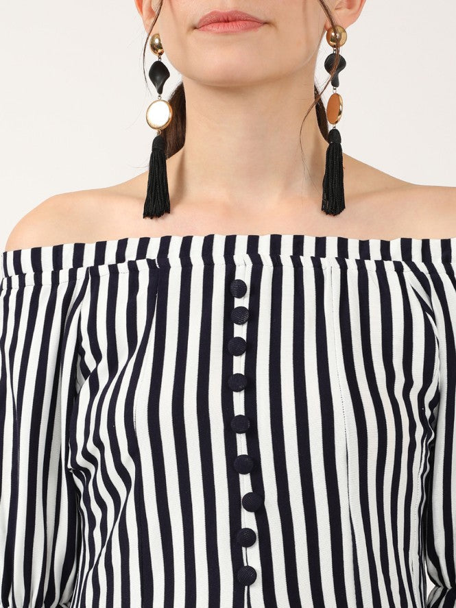 Women Half Sleeves Printed Top (Navy Blue)