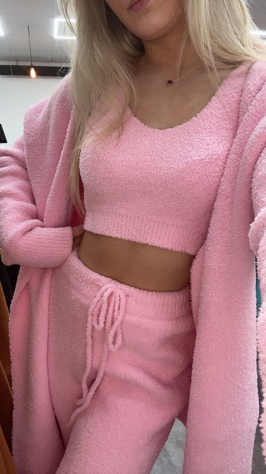 SIENNA PINK FLUFFY LOUGE SET  3 PIECES