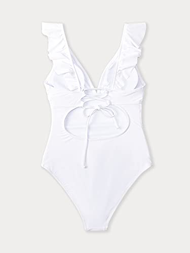 CUPSHE Women One Piece Swimsuit Ruffled Lace Up Beach Swimwear Tummy Control Swimming Costume Bathing Suit