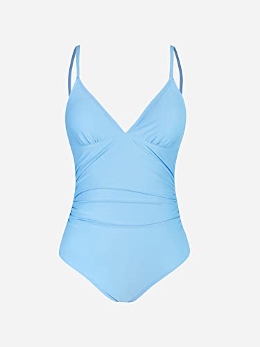 CUPSHE Women Swimsuit One Piece V Neck Tummy Control Ruched Front Low Back Bathing Suit Swimwear