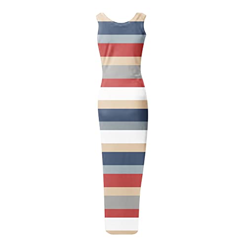 Summer Dresses for Women UK Clearance Sleeveless High Waist Solid and Printed Ribbed Drawstring Ruched Sexy High Slit Dresses Ladies Trendy Dresses for Vacation Cocktail Work Wedding Activewear