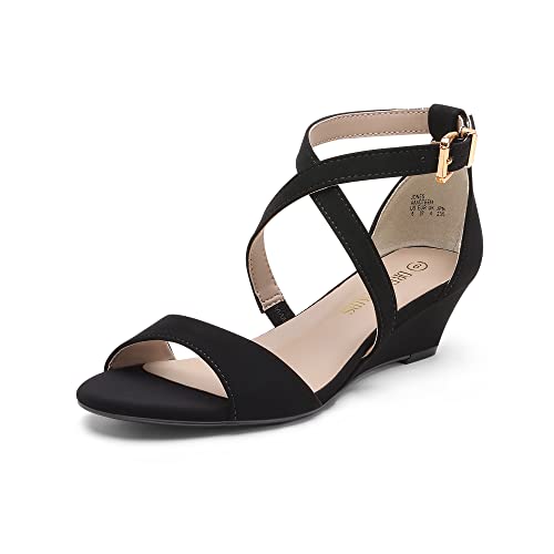 DREAM PAIRS Women's Elastica Ankle Strap Sandals Low Wedge Open Toe Party Sandals Jones