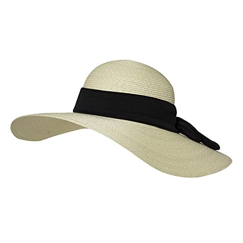 Comhats Sun Hats for Women Foldable UV Protection Large Wide Brimmed Floppy Panama Style Straw Beach Hat Fashionable Fedora Adjustable Beige