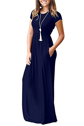 GRECERELLE Womens Maxi Dress Ladies' Summer Casual Short Sleeve Long Dresses with Pocket for Daily, Holiday, Travel, Maternity