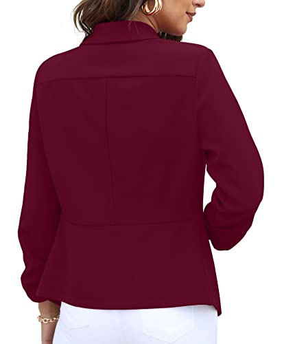 GRECERELLE Womens Blazer Suit Open Front Cardigan 3/4 Ruched Sleeve Casual Work Office Cropped Blazer Jacket for Ladies