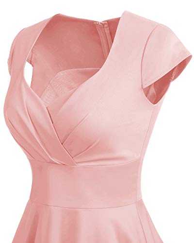 bbonlinedress Women's 50s 60s A Line Rockabilly Dress Cap Sleeve Vintage Swing Party Dress Blush