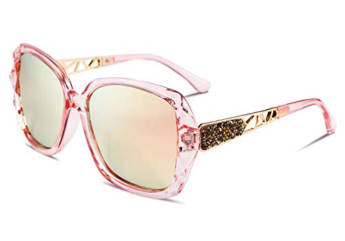 FEISEDY Oversized Polarised Square Sunglasses Sparkling Composite Large Frame Ladies Sunglasses Classic Womens Sunglasses