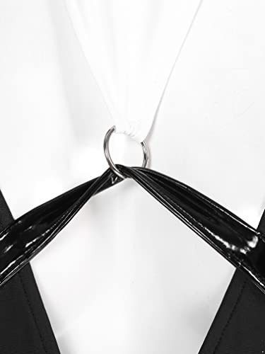 FEESHOW Womens Naughty Halloween Nun Cosplay Lingeries Outfit Sexy Wet Look Faux Leather Costumes