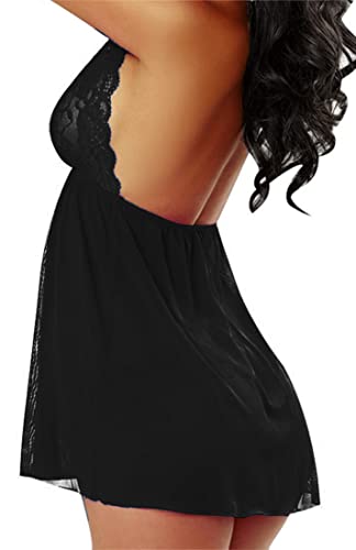 RZS Women's Sexy Lingerie Soft Sleepwear Set Halter Dress Comfortable Nightwear