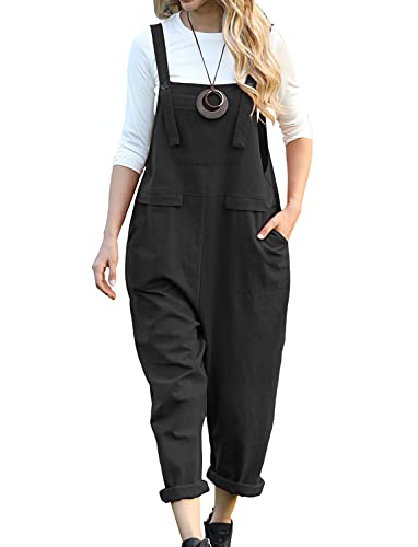 YESNO Women's Dungarees Loose Casual Plus Size Lightweight Sleeveless Overall Long Jumpsuit Playsuit Trousers Pants Dungarees