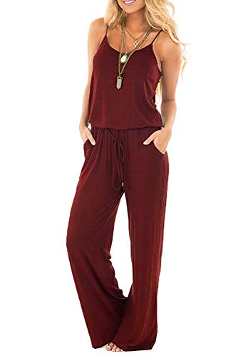 Smile Fish Women Floral Adjustable Spagettic Strap Wide Leg Drawstring Jumpsuits