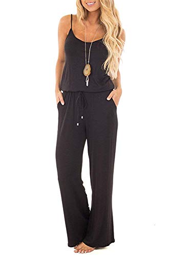 Smile Fish Women Floral Adjustable Spagettic Strap Wide Leg Drawstring Jumpsuits