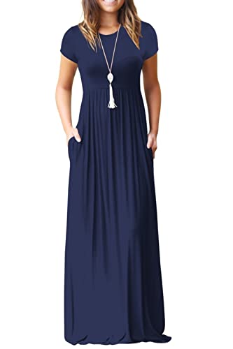 GRECERELLE Womens Maxi Dress Ladies' Summer Casual Short Sleeve Long Dresses with Pocket for Daily, Holiday, Travel, Maternity