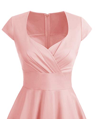 bbonlinedress Women's 50s 60s A Line Rockabilly Dress Cap Sleeve Vintage Swing Party Dress Blush