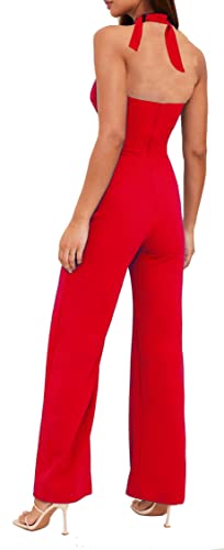 Womens Halterneck Sleeveless Jumpsuit Playsuit Romper Wide Leg Dress Fashion Elegant