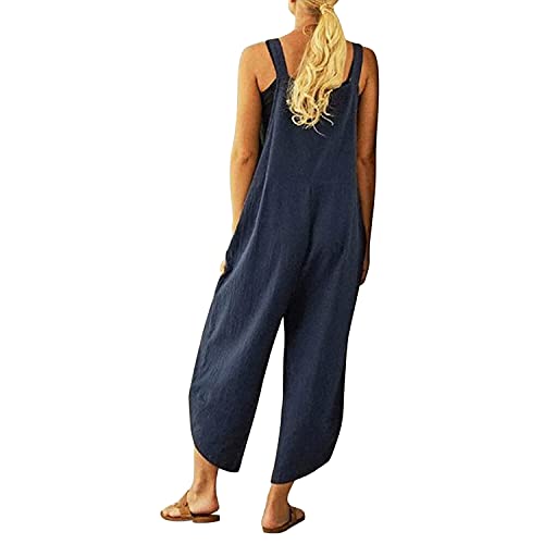 Runstarshow Womens Summer Casual Spaghetti Strap Sleeveless Baggy Jumpsuit Dungarees Wide Leg Loose Overalls Rompers