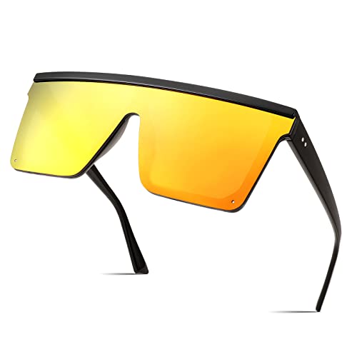 FEISEDY Oversized Flat Top Shield Sunglasses for Women Square Sunglasses Mens UV400 Protection Mirror Rimless Shades