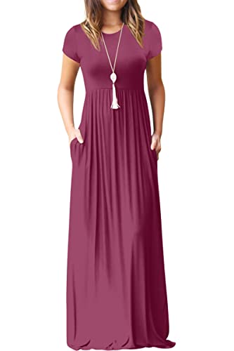 GRECERELLE Womens Maxi Dress Ladies' Summer Casual Short Sleeve Long Dresses with Pocket for Daily, Holiday, Travel, Maternity