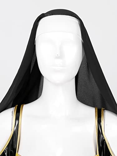 FEESHOW Womens Naughty Halloween Nun Cosplay Lingeries Outfit Sexy Wet Look Faux Leather Costumes