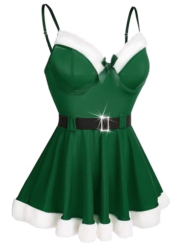 RSLOVE Sexy Christmas Lingerie for Women Santa Babydoll Chemise Sleepwear Dress Teddy Red