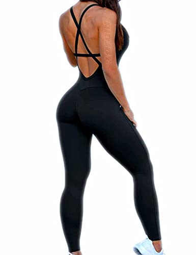 RIOJOY Backless Sports Bandage Romper Playsuit Yoga Jumpsuit for Women All in One Gym Wear