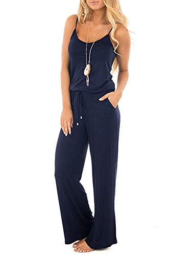 Smile Fish Women Floral Adjustable Spagettic Strap Wide Leg Drawstring Jumpsuits