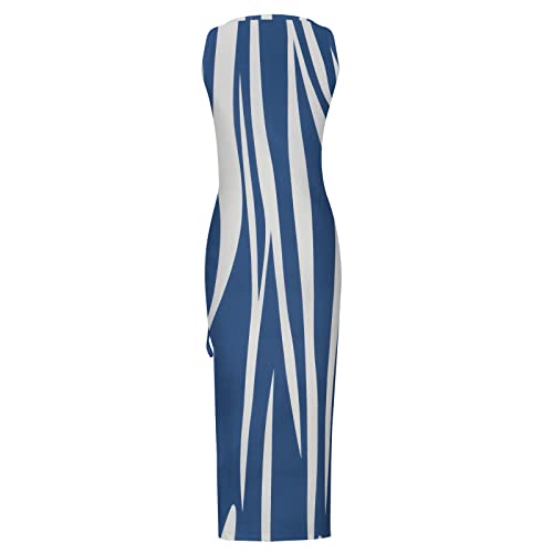 Summer Dresses for Women UK Clearance Sleeveless High Waist Solid and Printed Ribbed Drawstring Ruched Sexy High Slit Dresses Ladies Trendy Dresses for Vacation Cocktail Work Wedding Activewear