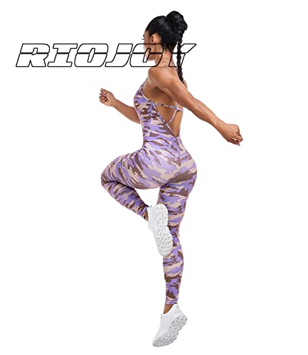 RIOJOY Backless Sports Bandage Romper Playsuit Yoga Jumpsuit for Women All in One Gym Wear