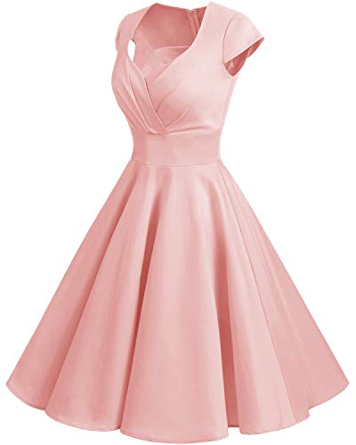 bbonlinedress Women's 50s 60s A Line Rockabilly Dress Cap Sleeve Vintage Swing Party Dress Blush