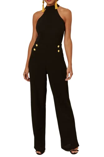 Womens Halterneck Sleeveless Jumpsuit Playsuit Romper Wide Leg Dress Fashion Elegant