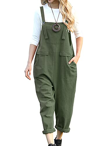 YESNO Women's Dungarees Loose Casual Plus Size Lightweight Sleeveless Overall Long Jumpsuit Playsuit Trousers Pants Dungarees