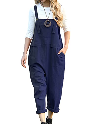 YESNO Women's Dungarees Loose Casual Plus Size Lightweight Sleeveless Overall Long Jumpsuit Playsuit Trousers Pants Dungarees